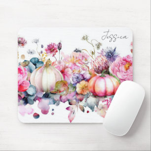 Autumn Pumpkins and Flowers Mouse Mat
