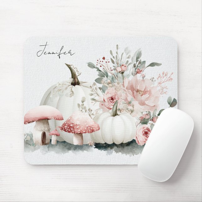 Autumn Pumpkins and Flowers  Mouse Mat (With Mouse)