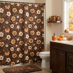 Autumn Pumpkins and Flowers  Shower Curtain