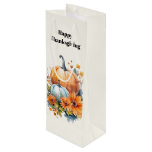 Autumn Pumpkins and Flowers Thanksgiving Wine Gift Bag