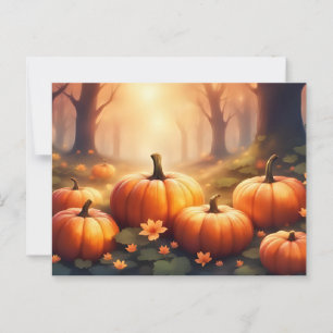 Autumn Pumpkins and Forest Flowers Nature Postcard