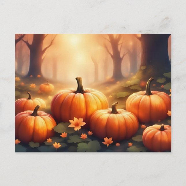 Autumn Pumpkins and Forest Flowers Nature  Postcard (Front)