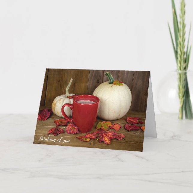Autumn pumpkins and hot chocolate thinking of you card (Front)