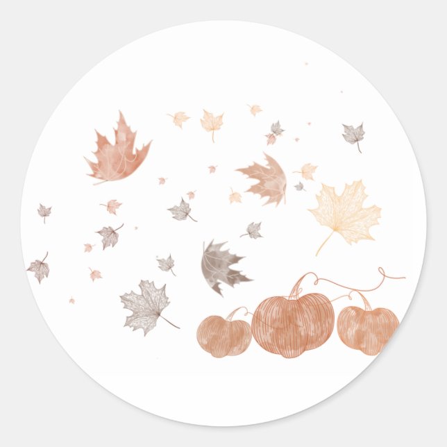 Autumn Pumpkins and Leaves Classic Round Sticker (Front)