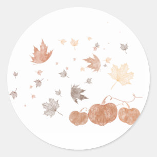 Autumn Pumpkins and Leaves Classic Round Sticker