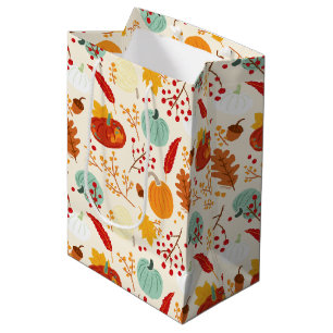Autumn Pumpkins and Leaves Pattern Medium Gift Bag