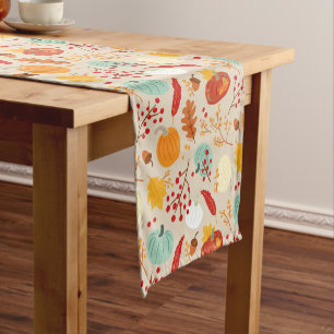 Autumn Pumpkins and Leaves Pattern Short Table Runner