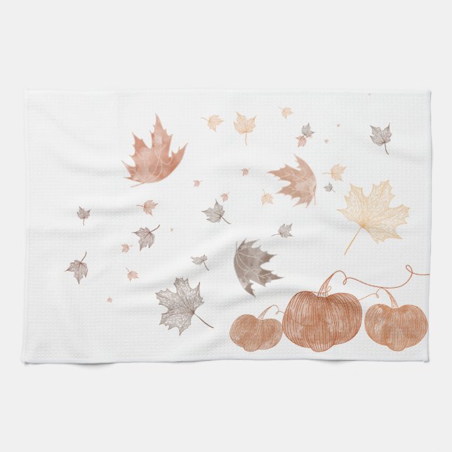 Autumn Pumpkins and Leaves Tea Towel (Horizontal)