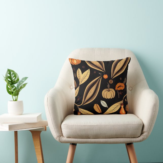 Autumn Pumpkins and Leaves Vintage Patterned Cushion (Chair)