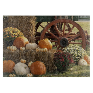 Autumn Pumpkins And Mum Display Cutting Board