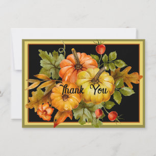 Autumn pumpkins and oak leaves holiday card