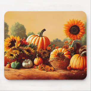 Autumn Pumpkins and Sunflowers Mouse Mat