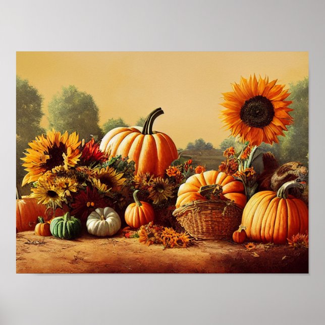 Autumn Pumpkins and Sunflowers Poster (Front)