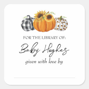 Autumn Pumpkins Baby Shower Library Bookplate Square Sticker