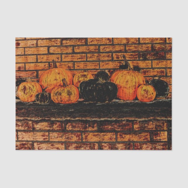 Autumn Pumpkins Black Orange Brick Tissue Paper (Front)
