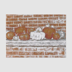 Autumn Pumpkins Distressed Orange White Brick Tissue Paper