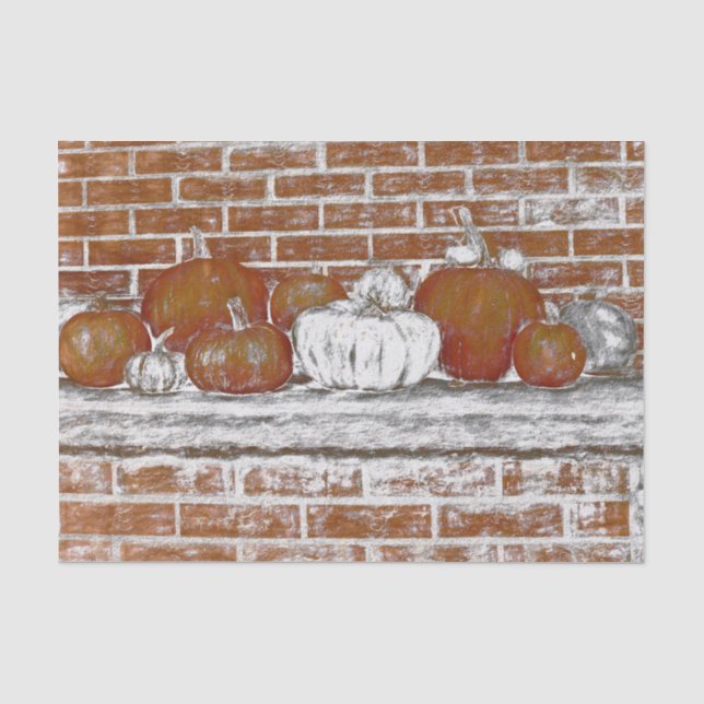 Autumn Pumpkins Distressed Orange White Brick Tissue Paper (Front)