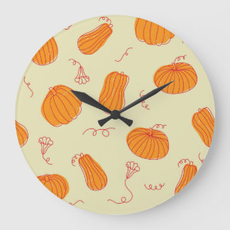 Autumn Pumpkins: Doodle Orange Pattern. Large Clock