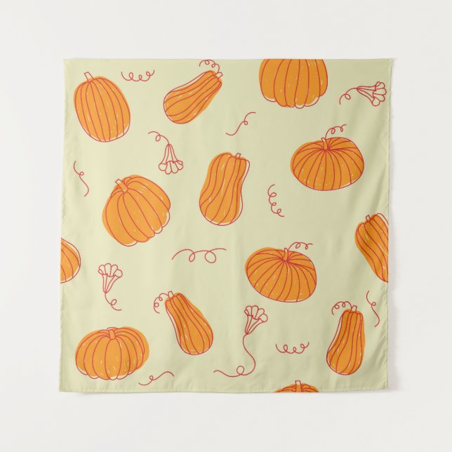Autumn Pumpkins: Doodle Orange Pattern. Tapestry (Front)