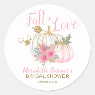 Autumn Pumpkins Fall in Love Bridal Shower Classic Round Sticker