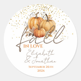 Autumn Pumpkins Fall In Love Wedding Classic Round Sticker