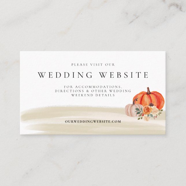 Autumn Pumpkins Fall Wedding Website Enclosure Business Card (Front)
