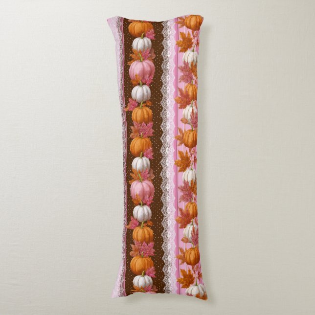 Autumn Pumpkins & Floral Lace Seamless Pattern (2) Body Cushion (Front Vertical)