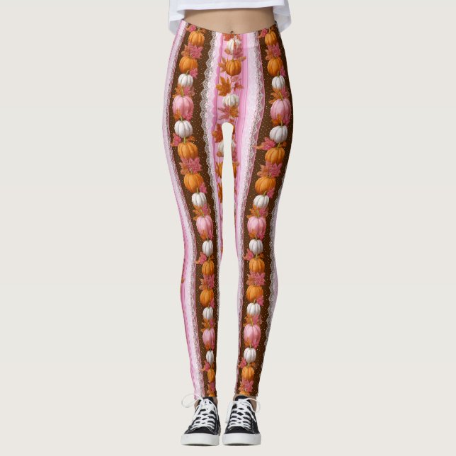 Autumn Pumpkins & Floral Lace Seamless Pattern (2) Leggings (Front)