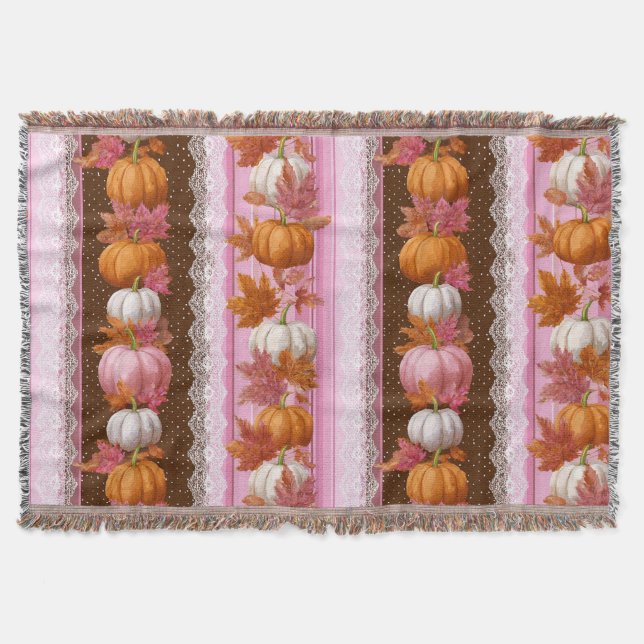 Autumn Pumpkins & Floral Lace Seamless Pattern (2) Throw Blanket (Front)