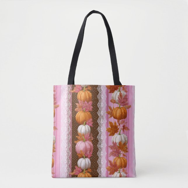 Autumn Pumpkins & Floral Lace Seamless Pattern (2) Tote Bag (Front)
