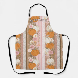 Autumn Pumpkins & Floral Lace Seamless Pattern Apron