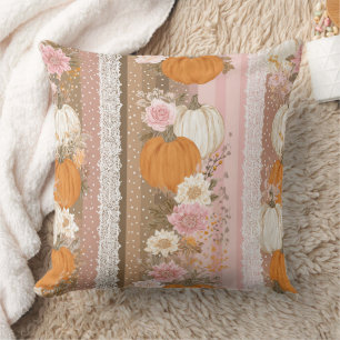 Autumn Pumpkins & Floral Lace Seamless Pattern Cushion