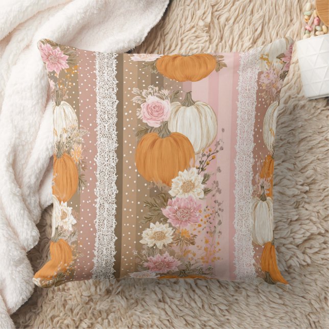 Autumn Pumpkins & Floral Lace Seamless Pattern Cushion (Blanket)