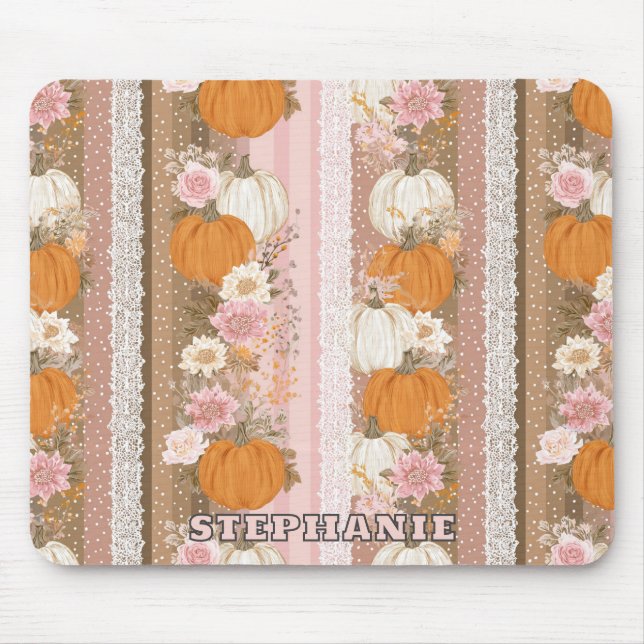Autumn Pumpkins & Floral Lace Seamless Pattern Mouse Mat (Front)