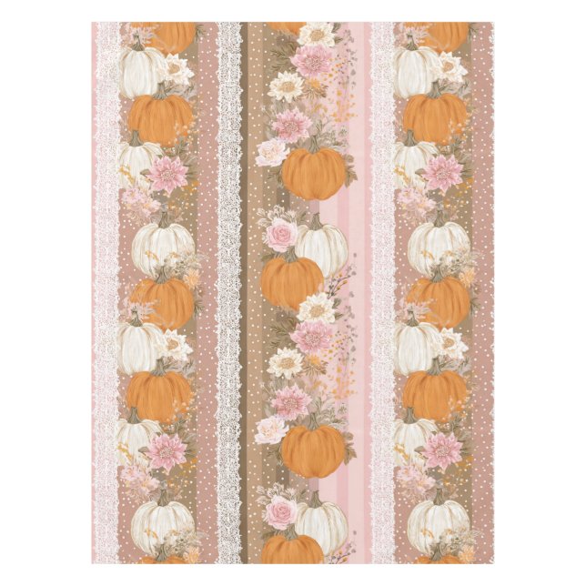 Autumn Pumpkins & Floral Lace Seamless Pattern Tablecloth (Front)