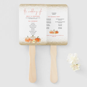 Autumn Pumpkins Florals Glitter Wedding Program Hand Fan
