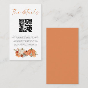 Autumn Pumpkins Florals QR Code Wedding Details Enclosure Card