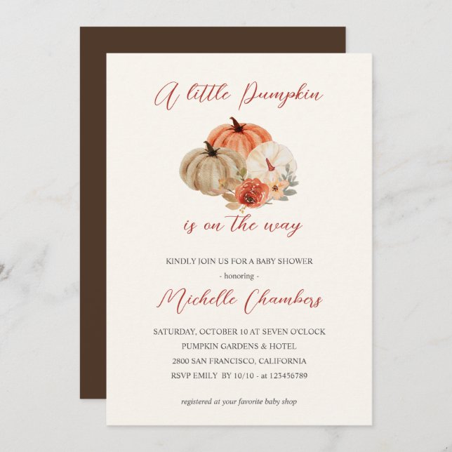 Autumn Pumpkins  Flowers Elegant Baby Shower  Invitation (Front/Back)