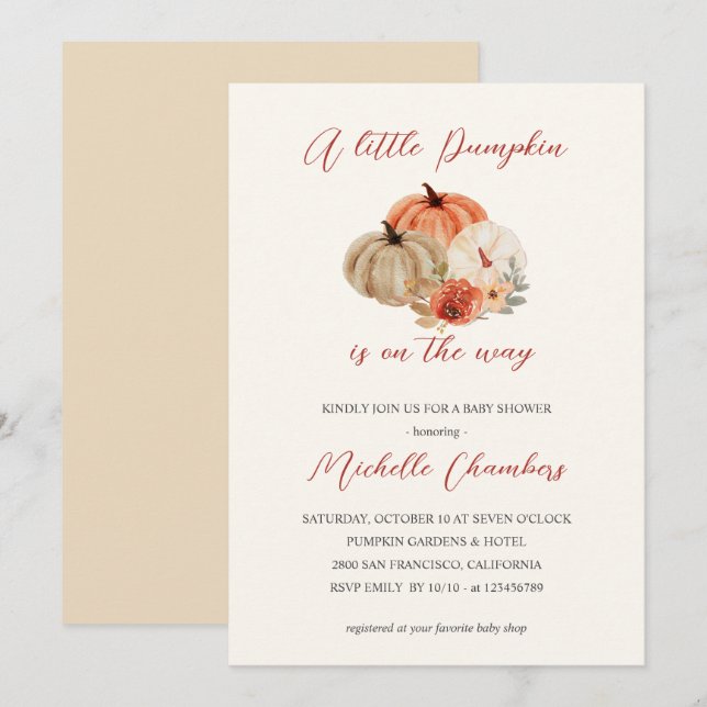 Autumn Pumpkins  Flowers Elegant Baby Shower  Invitation (Front/Back)