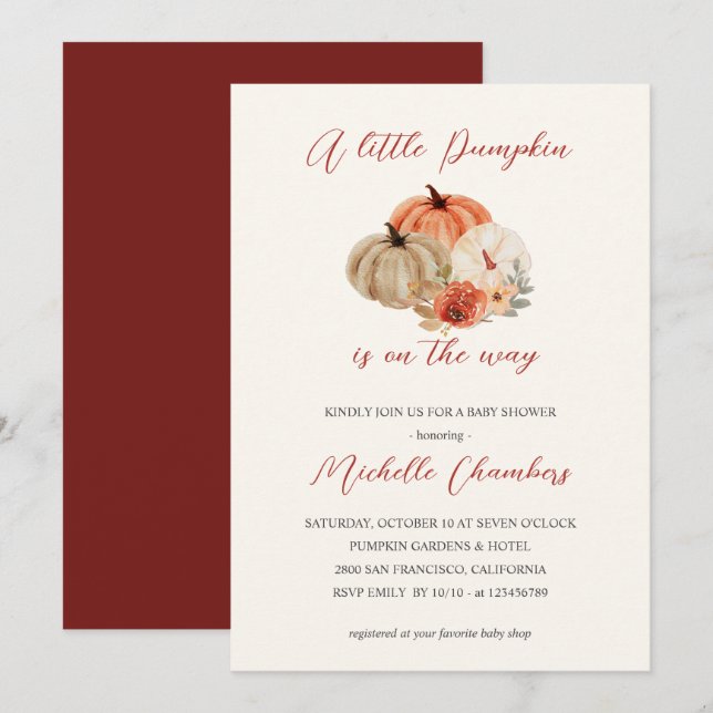 Autumn Pumpkins  Flowers Elegant Baby Shower Invitation (Front/Back)