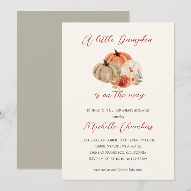 Autumn Pumpkins  Flowers Elegant Baby Shower Invitation (Front/Back)