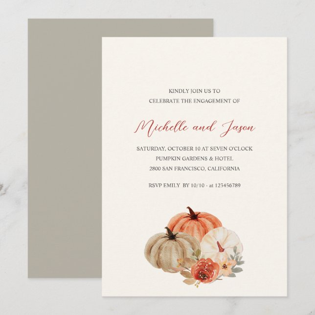 Autumn Pumpkins  Flowers Elegant Engagement Party  Invitation (Front/Back)