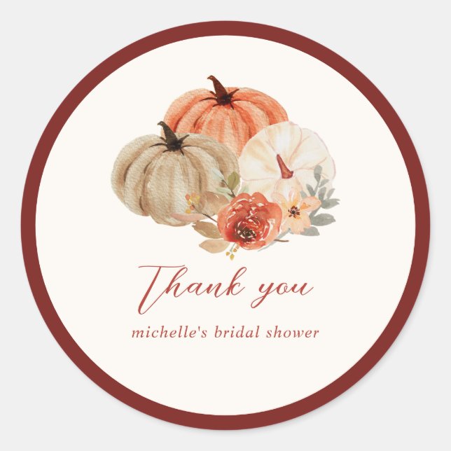 Autumn Pumpkins Flowers Elegant Thank You Favour Classic Round Sticker (Front)