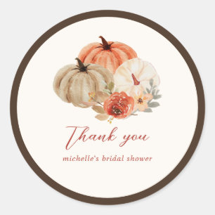 Autumn Pumpkins Flowers Elegant Thank You Favour Classic Round Sticker