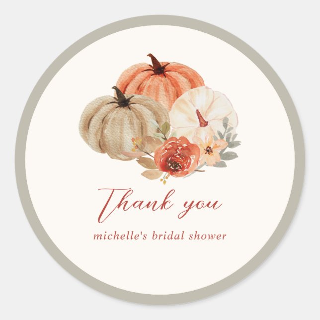 Autumn Pumpkins Flowers Elegant Thank You Favour  Classic Round Sticker (Front)