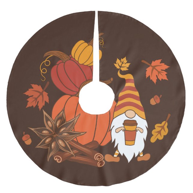 Autumn Pumpkins Gnome Spice Card Brushed Polyester Tree Skirt (Front)