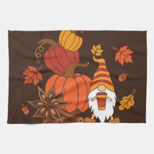 Autumn Pumpkins Gnome Spice Card Tea Towel