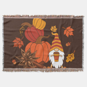Autumn Pumpkins Gnome Spice Card Throw Blanket