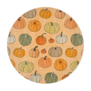 Autumn Pumpkins, Hand-Drawn Seamless Vintage. Cutting Board