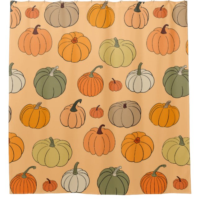 Autumn Pumpkins, Hand-Drawn Seamless Vintage. Shower Curtain (Front)